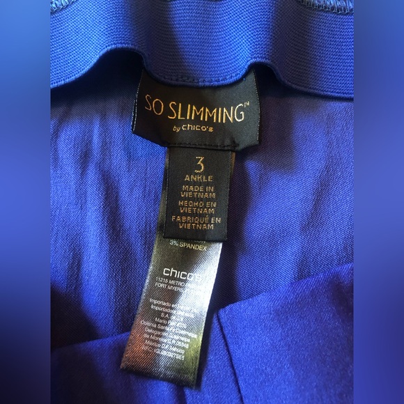 Chicos So Slimming Royal Blue Stretch Pants - size 3 - 38”w x 38” L - Picture 4 of 5
